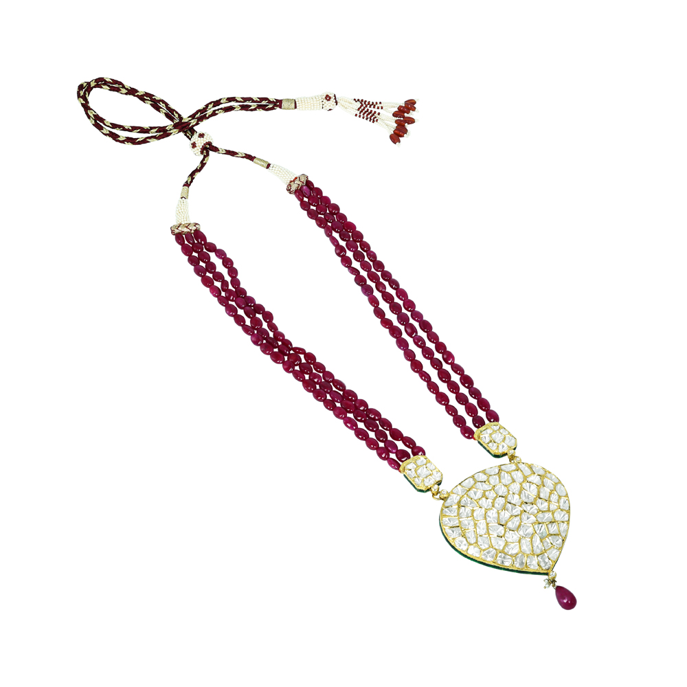 Pear-Shaped Polki Pendant with Ruby Maniya and Drop